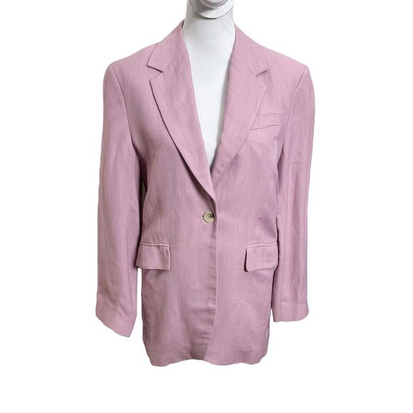ZARA Blazer Women’s XS Pale Pink Linen Blend One Button Suit Jacket - Picture 2 of 8